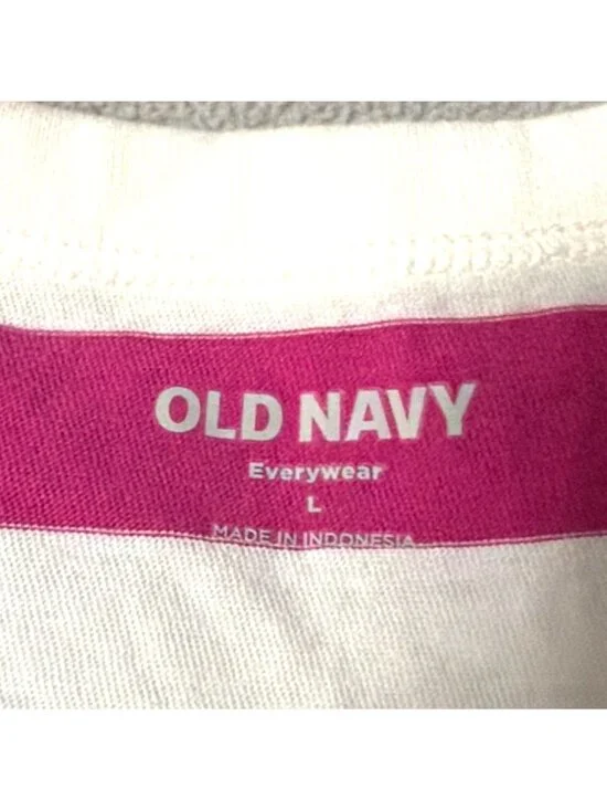 Old Navy Womens Pink & White T-Shirt Large Cotton Y2K Summer Casual Bold Relaxed - Picture 3 of 6